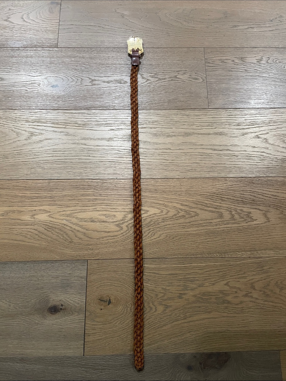 BEAUTIFUL! Vintage Brown Braided Leather Belt with Agate Stone Buckle - Picture 9 of 11
